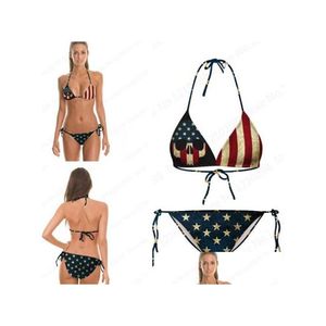 Zwemkleding vintage bikini set usa vlag gestreepte ster strak Amerikaans strand twee stukken verband retro badpakken bedrukte drop levering s otc2u