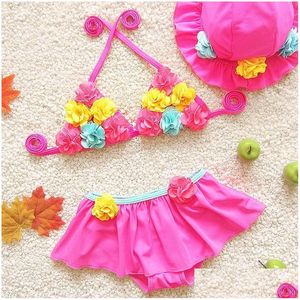 Ropa de baño Use trajes de baño para niños Niñas Nadar Mano Flor Chica Bikini Traje de baño Dos piezas Playa Cola de sirena Natación Niños Cap Drop DHHHQV