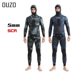 Maillot de bain combinaison 5mm Camouflage manches longues Fission à capuche 2 pièces de néoprène Submersible hommes garder au chaud combinaison de plongée sous-marine 231115