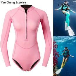 Zwemkleding Vrouw Duiker Duikpak 2mm Neopreen Apparatuur Roze Lange Mouw Bikini Badpak Vrouwen Koreaanse Badmode 231211