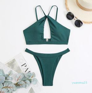 Swim Wear women039s traje de baño triangular de dos piezas Cintura de color vintage ahuecado diseño sujetador de relleno moda sexy