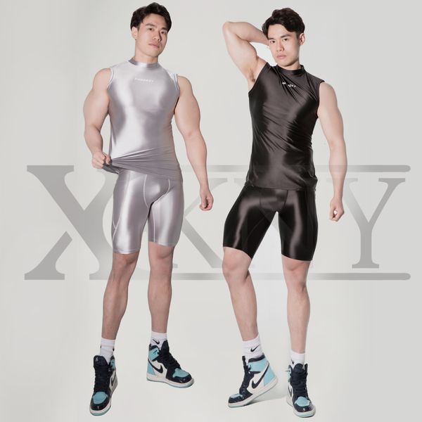 XCKNY hommes soie brillant couleur sexy lustre taille haute Shorts pantalon lisse musculation gilet huileux brillant Yoga course vêtements de sport 230303