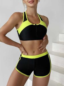 Zwemkleding Rits Badmode Fa Twee Stukken Tankini Bodysuit 2023 Nieuwe Sport Sets Shorts Racerback Badpak Vrouwen Strandkleding Badpakken HKD230628