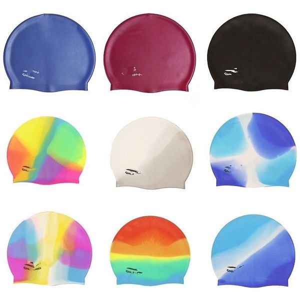 Gorro de natación de silicona para hombres y mujeres, resistente al agua, de talla grande, colorido, para adultos, de pelo largo, deportivo, de alta elasticidad, gorro de piscina para adultos