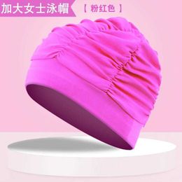 Zwempetten 1 st High Elastic Swimming Cap Men Women Mode comfortabele vaste bloemen Gedrukt Long Hair Sport Swim Pool Hat Nylon Turban P230418