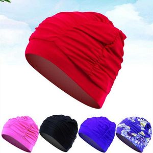 Bonnets de natation 1PC haute élastique bonnet de bain hommes femmes mode confortable solide fleurs imprimé cheveux longs sport natation piscine chapeau Nylon Turban sympa P230418