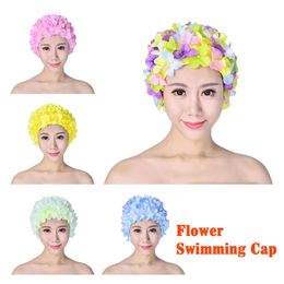 Czepki pływackie 3D kwiat kobiety czepek kąpielowy ręcznie oddychająca kąpiel miękkie długie włosy kaptur do nurkowania ochrona uszu basen akcesoria 230705