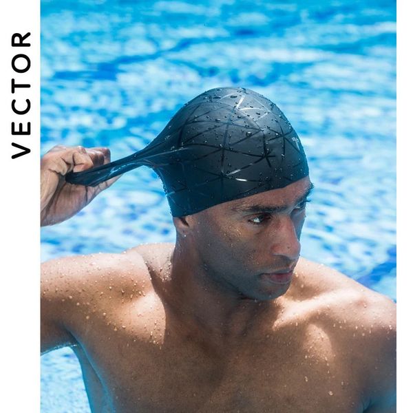 Gorros de natación Gorros de natación 3D Elástico Profesional Gel de sílice Impermeable Protección para los oídos Adultos Hombres Mujeres Pelo largo Sombrero Cubierta Oreja Hueso Piscina 231213