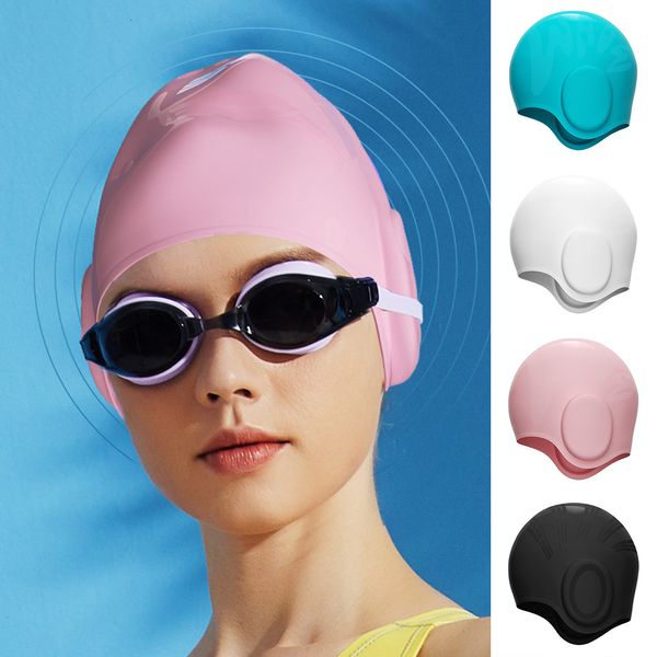 Gorros de natación Adultos Sombreros elásticos altos Hombres Mujeres Piscina impermeable Ca p Proteger las orejas Pelo largo Gorro de buceo de silicona grande 230706