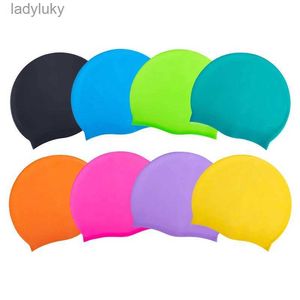 Bonnets de natation Adultes Bonnet de bain pour hommes femmes imperméable à l'eau haute élastique Silicone piscine casquettes couverture oreilles cheveux longs grand bonnet de bain LatexL240125