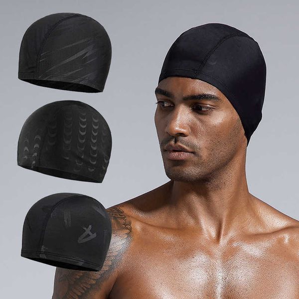 Gorros de natación Adultos Gorros de natación Hombres Pelo largo Impermeable Piscina Gorro Protección para los oídos Natacion grande Badmuts Nylon Buceo Sombrero P230418