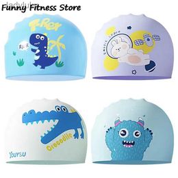 Bonnets de bain Animaux de bande dessinée chapeaux de bain garçons filles étanche Silicone casquettes de plongée enveloppe cheveux bonnet de bain enfants enfants chapeau de sport L240125