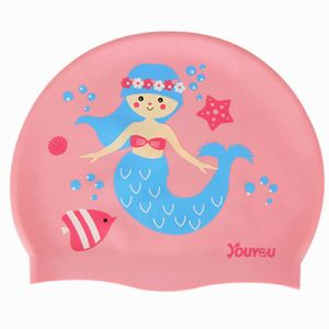 Bonnets de natation Bonnet de bain imprimé de dessin animé Chapeau de natation en silicone imperméable pour enfants Protection des oreilles Accessoires de piscine Casquettes de plongée pour enfants Sports P230509