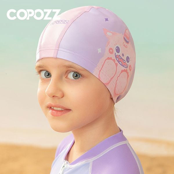 Bonnets de bain COPOZZ Cartoon Enfants Bonnet de bain Enfants PU Protection des oreilles étanche Chapeau de bain Élastique Chapeaux de bain Bonnets de piscine pour garçons Fille 230503