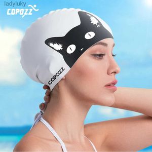 Gorros de natación COPOZZ, gorro de natación de silicona resistente al agua, pelo largo, gorro de baño profesional para mujer, protección para los oídos, deportes acuáticos, gorro de piscinaL240125