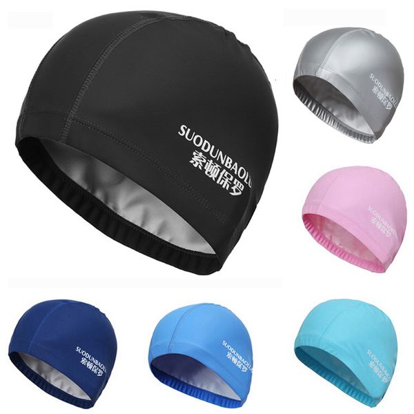 Bonnets de bain Élastique Étanche PU Tissu Protéger Les Oreilles Cheveux Longs Sport Piscine Chapeau Cap Taille Libre pour Hommes Femmes Adultes 230515