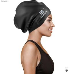 Bonnets de bain Bonnet de bain extra large pour femmes tresses de cheveux longs Dreadlocks bonnet de bain en siliconetissages boucles afros imperméablesL240125