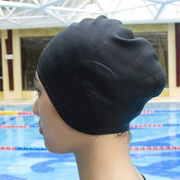 Bonnets de natation Haute Élastique Bonnets De Natation Hommes Femmes Imperméable Bonnet De Piscine Protéger Les Oreilles Cheveux Longs Grand Chapeau De Plongée En Silicone pour Adultes 230617