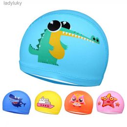 Bonnets de bain Enfants Enfants Mignon Dessin Animé Requins Crocodile Étoile De Mer Bonnets De Natation PU Revêtement Tissu Piscine Bonnet De Bain Chapeau pour Garçons Filles L240125