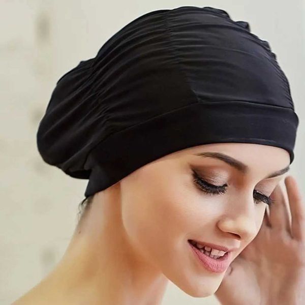 Bonnets de bain légers et réglables restent confortables chez les femmes bonnet de bain en tissu imperméable bonnet de bain noir YQ240119