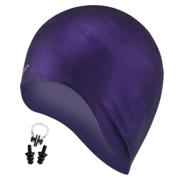 Gorros de natación Pelo largo Gorros de natación Hombres Mujeres Tapón para los oídos Nariz CLIp arge Grande Silicona Impermeable Niñas Buceo Natación Piscina Sombrero Profesional YQ240119