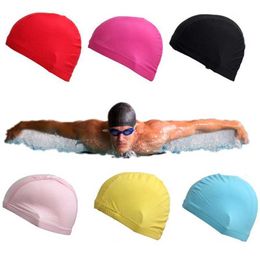 Bonnets de natation Hommes Femmes Bonnet de bain Taille libre Élastique Imperméable Polyester Tissu Protéger Les Oreilles Cheveux Longs Surf Sports Natation Piscine Chapeau De Bain P230418