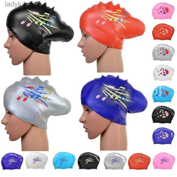 Swimming caps Nouvelles femmes grand silicone imperméable à l'eau adulte imprimé bonnets de natation chapeau de piscine cheveux longs oreille protéger Flexible Gorras élastique 2021L240125