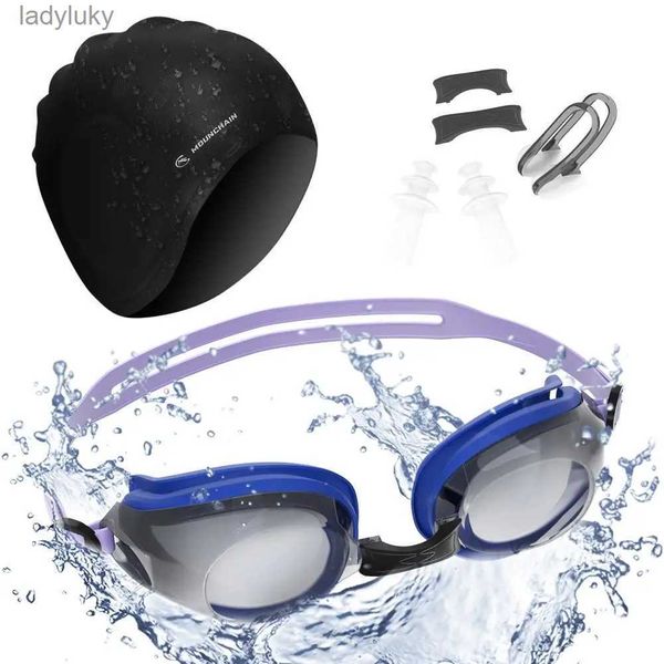 Bonnets de natation Bonnet de natation extérieur ensemble de lunettes de natation bonnet de bain en silicone lunettes de protection anti-buée UV (ensembles de bouchons d'oreille pince-nez inclus) L240125