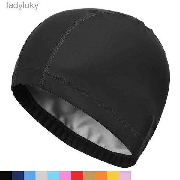 Bonnets de natation Bonnet de bain en tissu PU hommes femmes imperméable à l'eau chapeau de piscine Sport nautique protéger les oreilles cheveux longs bonnets de bain grande taille pour adultes L240125