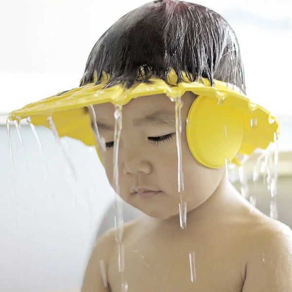 Bonnets de bain Safe bonnet de bain shampooing protection de l'eau dessin animé doux chapeau réglable bébé cheveux lavage bonnet de bain pour bain enfants P230509