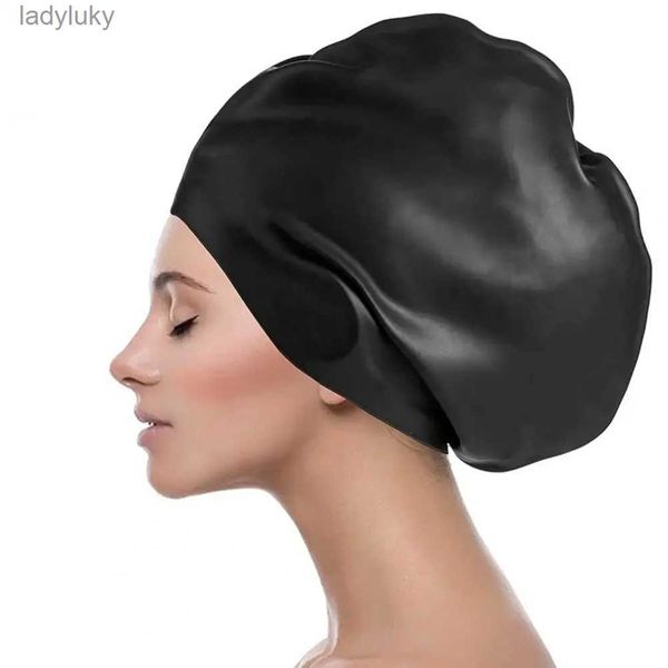 Bonnets de natation Bonnet de bain Extra Large en Silicone pour cheveux longs tresse imperméable femmes dames tête lâche africaine sur la taille bonnets de bain pour femmes L240125