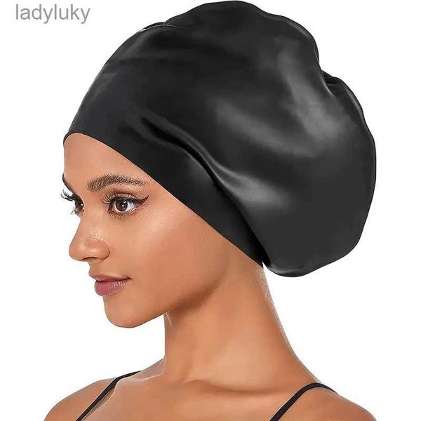 Bonnets de natation Silicone Extra Large bonnet de bain pour cheveux longs tresse imperméable femmes hommes dames capuche de plongée chapeau tête lâche africain sur taille L240125