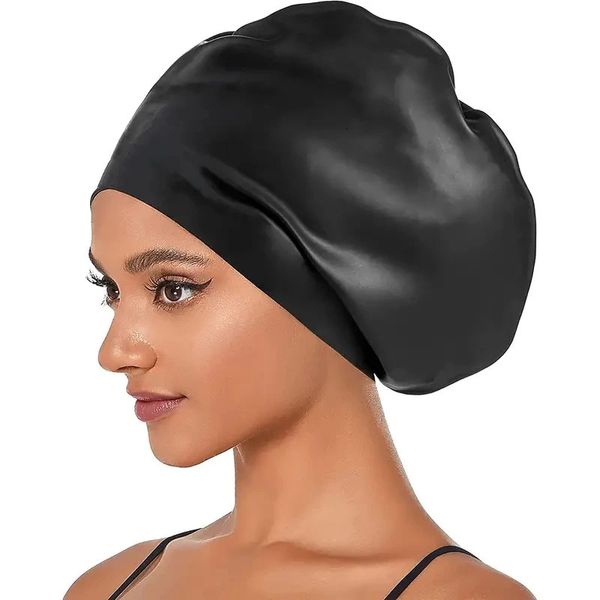 Gorros de natación Gorro de natación extra grande de silicona para trenza de cabello largo Impermeable Mujeres Hombres Damas Capucha de buceo Sombrero Cabeza suelta Africano sobre tamaño 231213