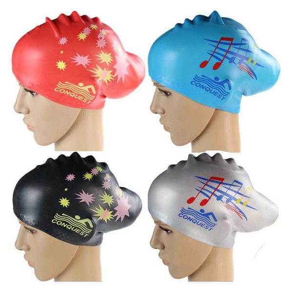 Gorros de natación Gorro femenino de silicona súper grande impermeable pelo largo tamaño grande protección para los oídos P230509