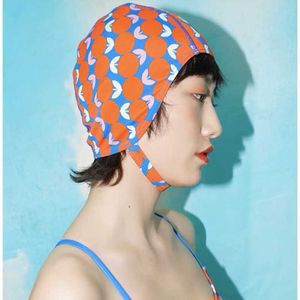 Bonnets de bain Vintage élégant dame nylon tissu bonnet de bain bonnet de bain pour femmes tenue de plage chapeau de printemps chaud oreille protéger protection taille réglable P230418