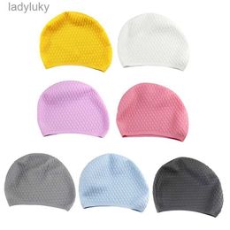 Bonnets de natation Bonnet de bain en caoutchouc imperméable Protection des oreilles chapeaux de plongée flexibles casquettes de sport de piscine pour femmes hommes couverture de cheveux élastique L240125