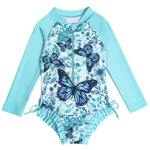 Disfraces de natación para niñas Diseño de mariposa de manga larga Traje de baño hawaiano Niños One Piece Rapid Dry Swimwear 240422