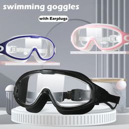 Goggles de natation pour hommes et femmes adultes à haute définition étanche anti-brouillard électroplaste grand cadre 240506