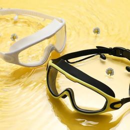 Zwembril siliconen zwemglazen groot frame met oordoppen mannen vrouwen professionele hd antifog brillen accessoires 240506