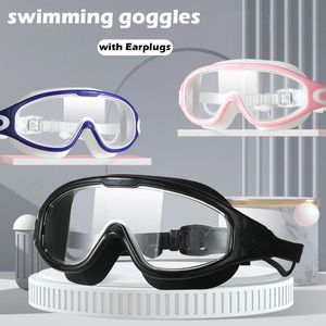 Zwembril siliconen zwemglazen groot frame met oordoppen mannen vrouwen professionele hd antifog brillen accessoires 240409