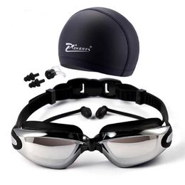 Gafas de natación con tapa tapones para los oídos clip de nariz profesional antivaho PU sombrero impermeable gafas de natación P230601