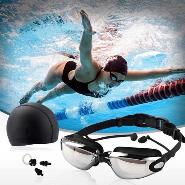 Lunettes de natation femmes hommes étanche anti-buée Protection UV surf lunettes de natation lunettes de natation professionnelles bonnets de bain bouchons d'oreilles pince-nez