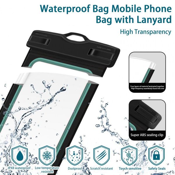 Sac de téléphone de baignade Sac imperméable de cellules transparentes avec lanière à dériver du sac imperméable Téléphone Piste de rangement étanche