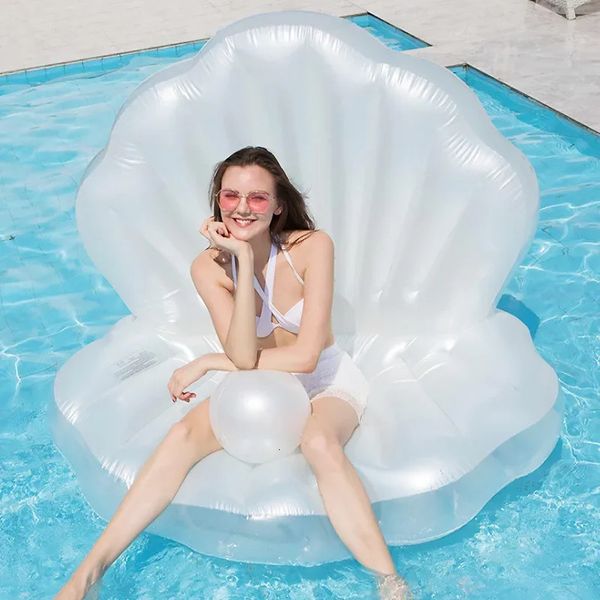 Piscine de baignade float des jouets gonflables de coquille géante avec un lit de chaise de balle perle