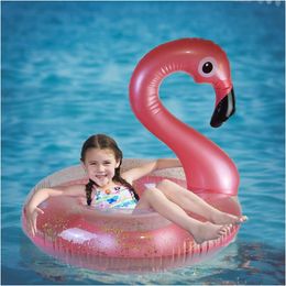 Zwemringzwembad Float voor meisjes Flamingo opblaasbaar zwembad Float met Glitters Summer Pool Toys For Kids Leeftijd 6-16 240528