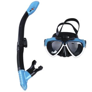 Natation Scuba Lunettes anti-buée Masque Ensemble de plongée sous-marine Lunettes Dry Snorkel Lentille en verre transparent, anti-buée et incassable