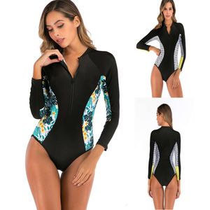 Costume de natation, maillot de bain, combinaison de surf à manches longues conservatrice et à la mode, maillot de bain à fermeture éclair, maillot de bain en une pièce pour femmes