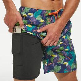 Maillot de bain pour hommes avec poche zippée 2 en 1 short de plage à séchage rapide léger Protection solaire maillot de bain doublure de compression 240321