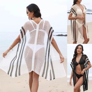 Coupoir de maillot de bain Up Up Wear Women Pareo Beach sets pour habiller le cardigan couleur patchwork creux chemise bikini stripe polyester ditea