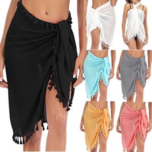 Couvrots de maillot de bain pour femmes Sarong Beach Bikini Wrap Sheer Swirt Scarf Swimwear avec Tassel 240416